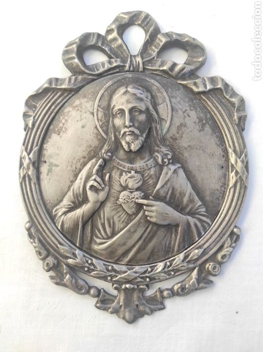 Antig&uuml;edades: Coraz&oacute;n de Jes&uacute;s puerta en lat&oacute;n plateado - Foto 2