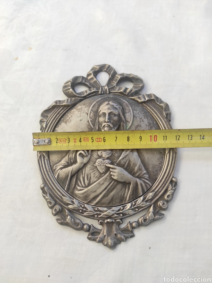 Antig&uuml;edades: Coraz&oacute;n de Jes&uacute;s puerta en lat&oacute;n plateado - Foto 6