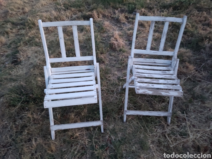 antiguo Vatio cuadrado lote dos sillas plegables de madera - Compra venta en todocoleccion