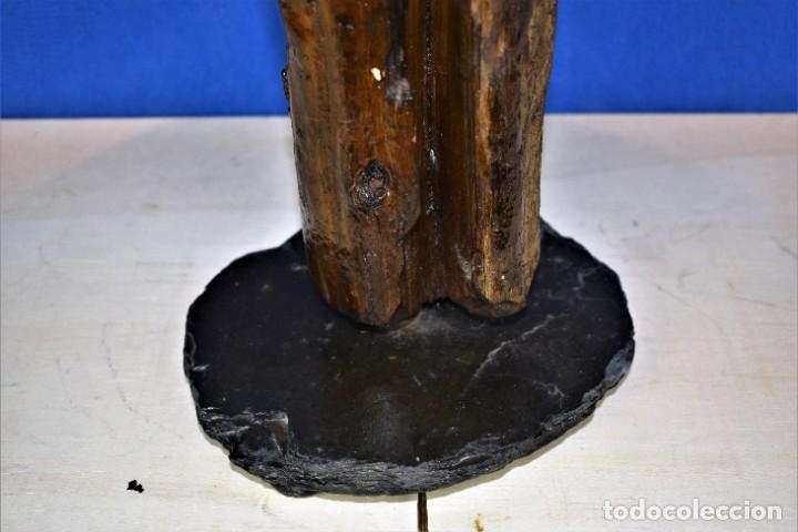 Antig&uuml;edades: Lampara rustica tronco de madera y pizarra - Foto 3
