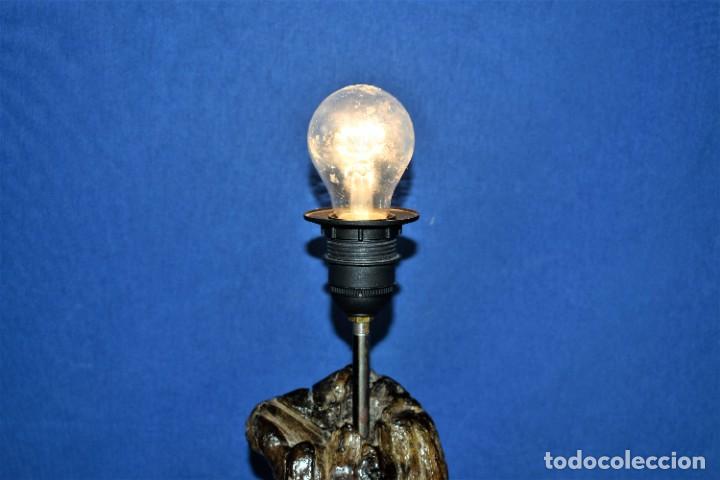 Antig&uuml;edades: Lampara rustica tronco de madera y pizarra - Foto 4