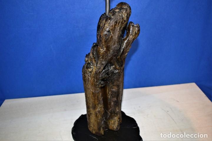 Antig&uuml;edades: Lampara rustica tronco de madera y pizarra - Foto 6
