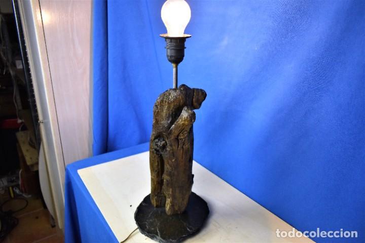 Antig&uuml;edades: Lampara rustica tronco de madera y pizarra - Foto 7