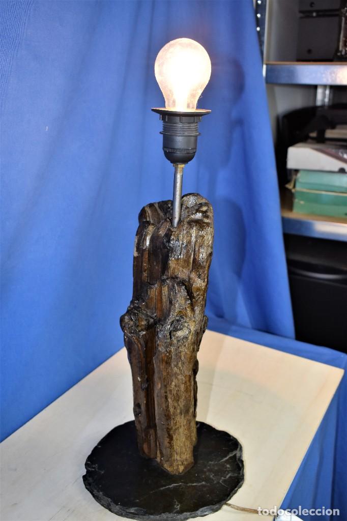 Antig&uuml;edades: Lampara rustica tronco de madera y pizarra - Foto 8