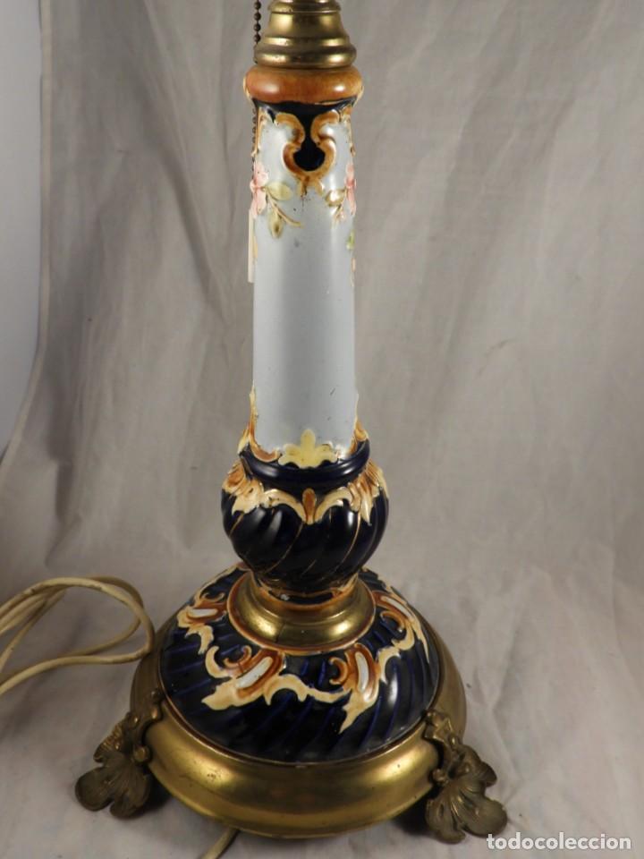 Antig&uuml;edades: LAMPARA DE PORCELANA Y BASE DE BRONCE - Foto 3