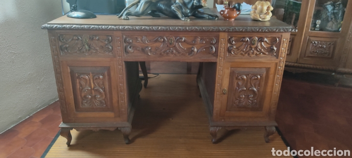 Antig&uuml;edades: Conjunto de despacho madera de casta&ntilde;o - Foto 11