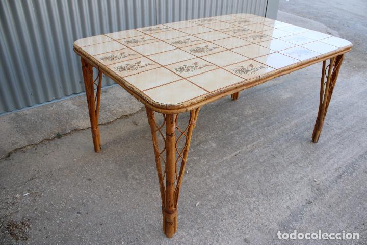 Antig&uuml;edades: MESA RECTANGULAR DE MIMBRE Y CERAMICA MEDITERRANEO - Foto 1