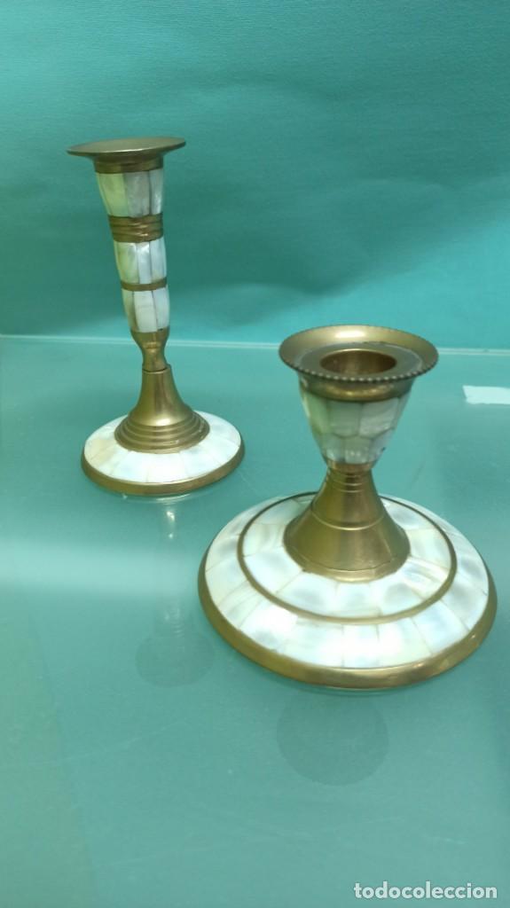 Antig&uuml;edades: CANDELABROS BRONCE CON INCRUSTACIONES N&Aacute;CAR - Foto 1