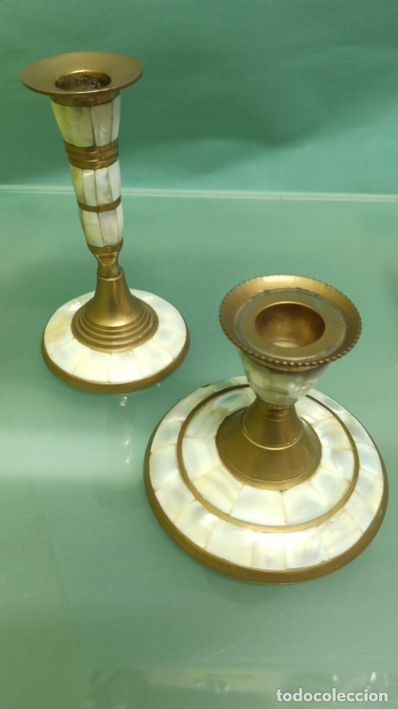 Antig&uuml;edades: CANDELABROS BRONCE CON INCRUSTACIONES N&Aacute;CAR - Foto 7
