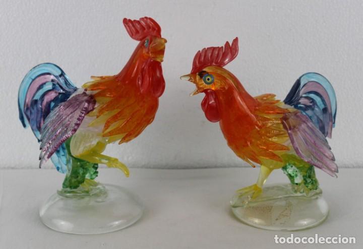 pareja de gallos en cristal de murano de vivos - Compra venta en  todocoleccion