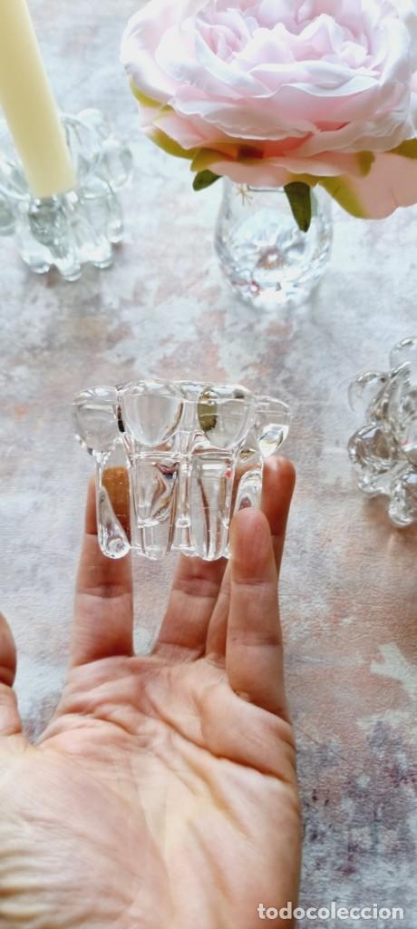 Antig&uuml;edades: 2 Portavelas Cristal Vintage Franc&eacute;s