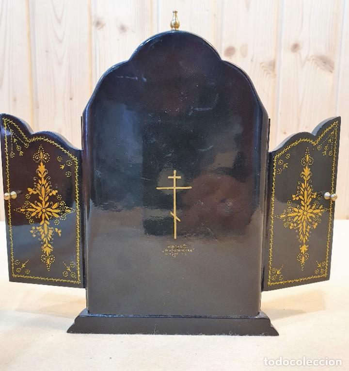 Antig&uuml;edades: TRIPTICO RELIGIOSO DE VIAJE DECORADO A MANO - Foto 3