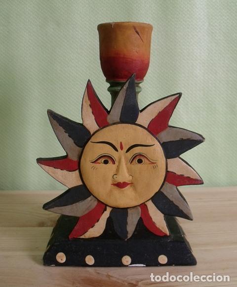 Antig&uuml;edades: Portavela - Portavelas Madera Sol - Foto 6