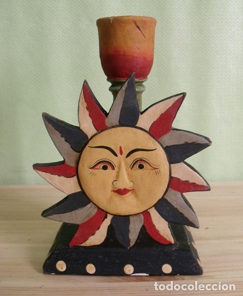 Antig&uuml;edades: Portavela - Portavelas Madera Sol - Foto 1