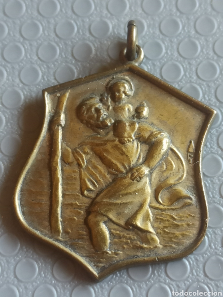 Antig&uuml;edades: Antigua medalla San Crist&oacute;bal en bronce - Foto 1