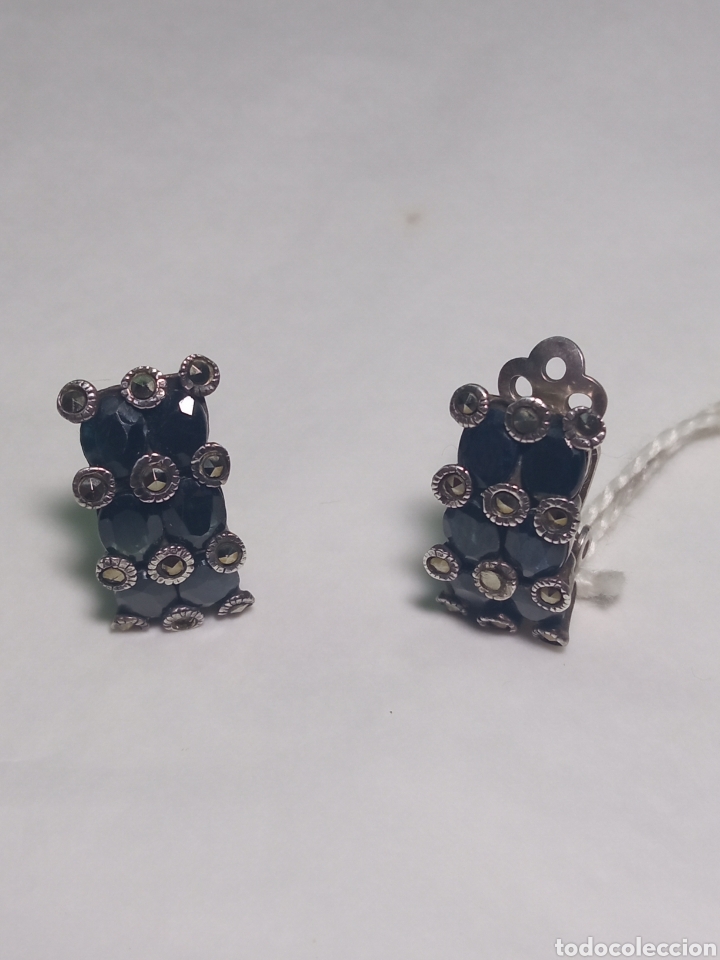 Antig&uuml;edades: Pendientes plata y azabache + - Foto 1