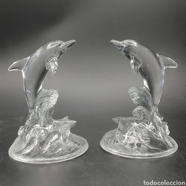 Oggetti Antichi: PAREJA DELFINES DE CRISTAL. Altura 16 cms