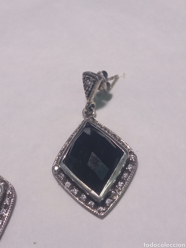 Antig&uuml;edades: Pendientes plata y azabache + - Foto 2