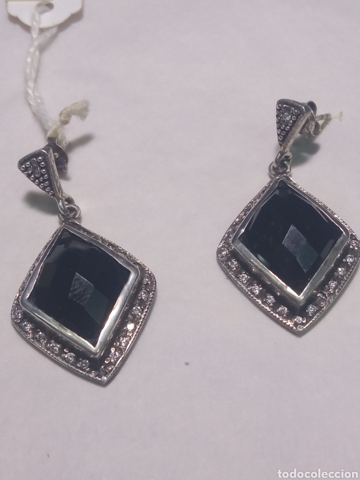 Antig&uuml;edades: Pendientes plata y azabache + - Foto 1