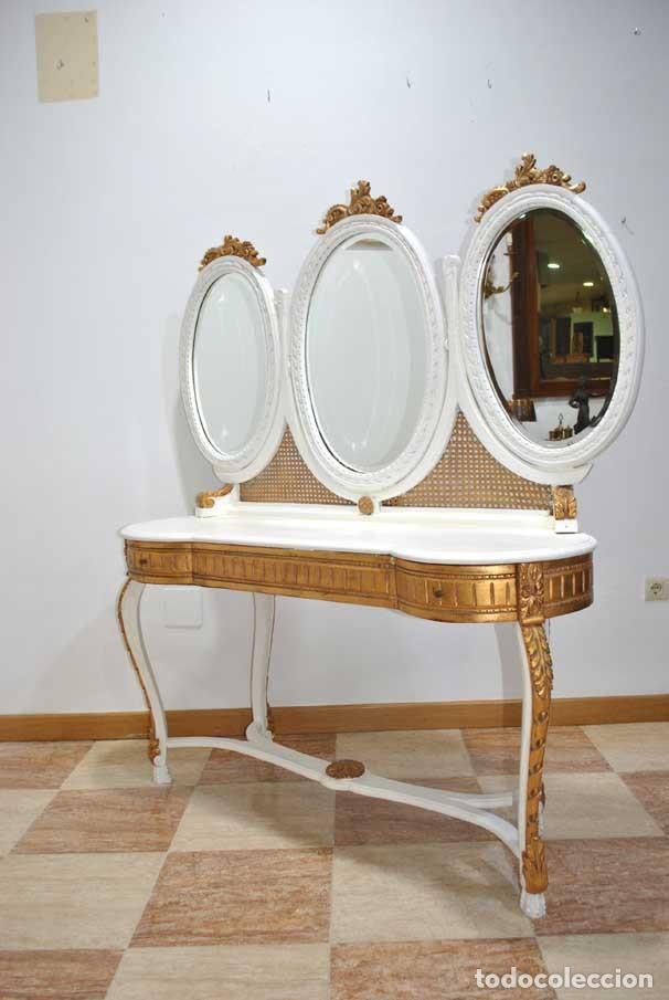 Antig&uuml;edades: MUEBLE TOCADOR DE MADERA BLANCO Y DORADO - Foto 11