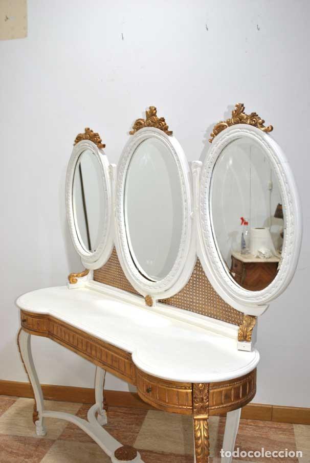 Antig&uuml;edades: MUEBLE TOCADOR DE MADERA BLANCO Y DORADO - Foto 12