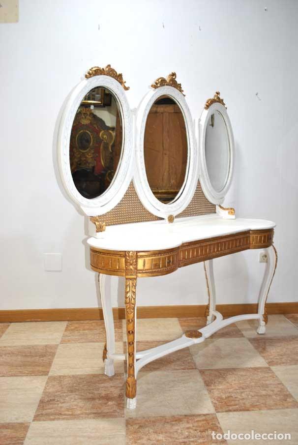 Antig&uuml;edades: MUEBLE TOCADOR DE MADERA BLANCO Y DORADO - Foto 13