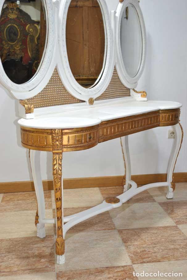 Antig&uuml;edades: MUEBLE TOCADOR DE MADERA BLANCO Y DORADO - Foto 14