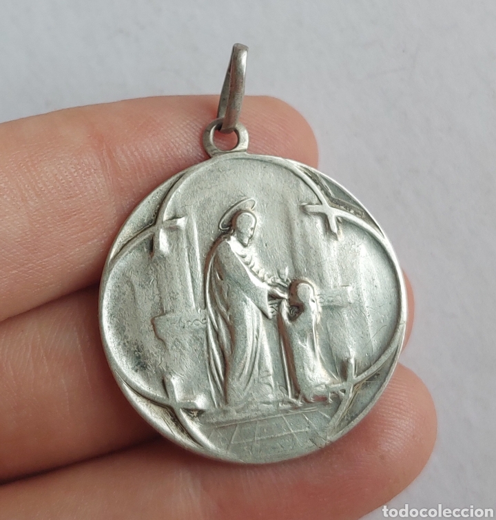 Antig&uuml;edades: Medalla religiosa antigua comunion plata - Foto 1