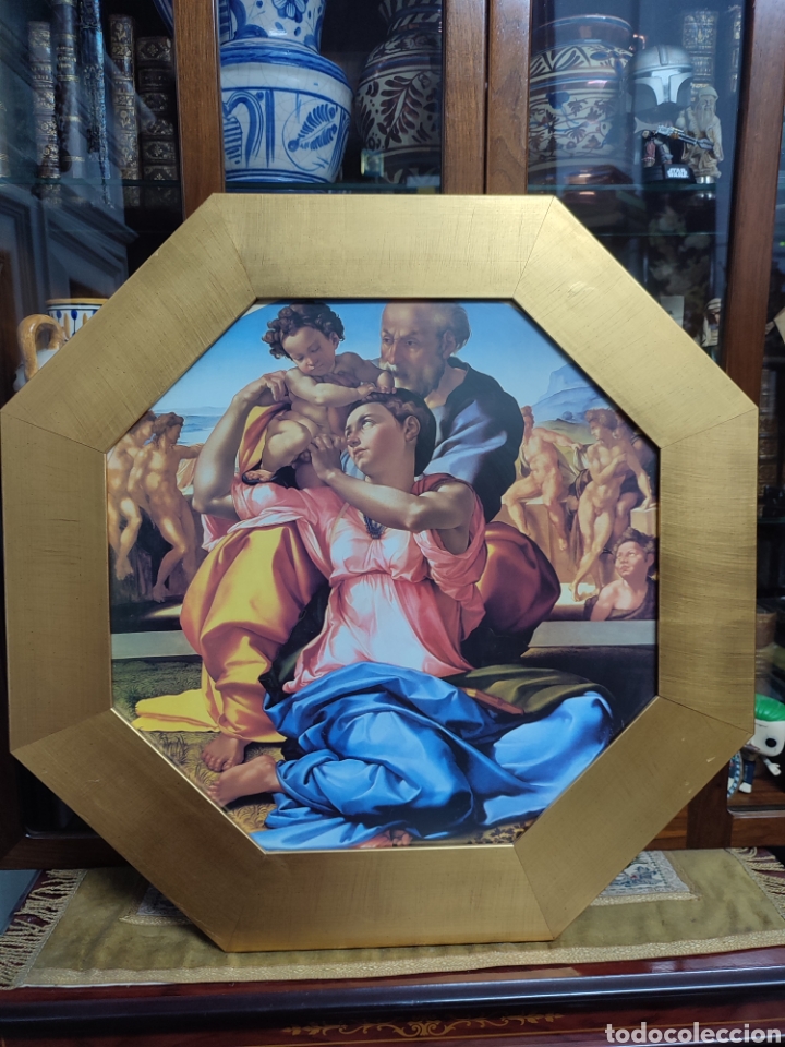 Antig&uuml;edades: Cuadro octogonal de madera con l&aacute;mina religiosa - Foto 1