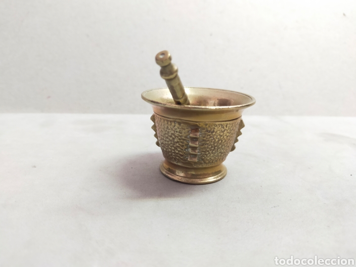 Antig&uuml;edades: MORTERO O ALMIREZ DE BRONCE, CON MANO. MINIATURA. - Foto 3