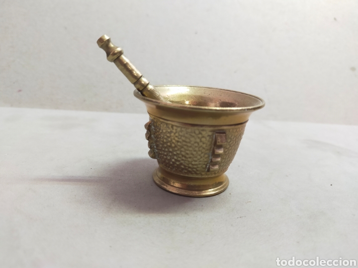 Antig&uuml;edades: MORTERO O ALMIREZ DE BRONCE, CON MANO. MINIATURA. - Foto 4
