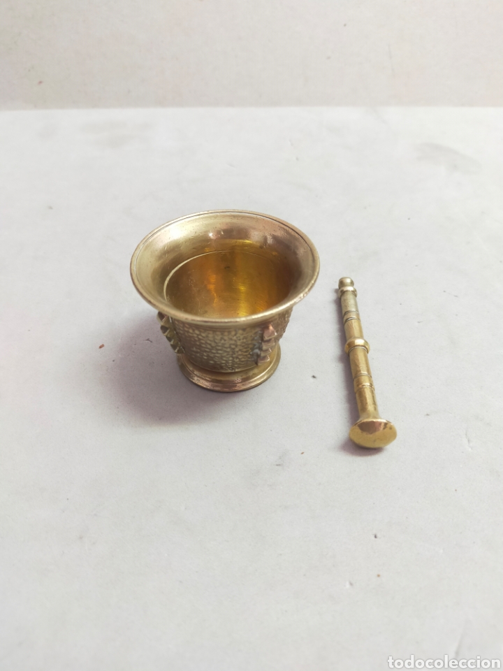 Antig&uuml;edades: MORTERO O ALMIREZ DE BRONCE, CON MANO. MINIATURA. - Foto 9
