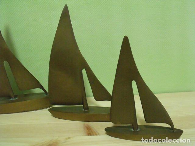 Antig&uuml;edades: Lote Set Figuras Barcos Veleros Bronce - Foto 4