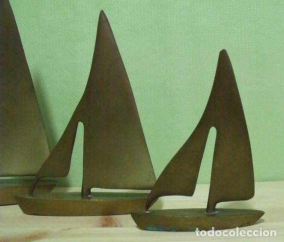 Antig&uuml;edades: Lote Set Figuras Barcos Veleros Bronce - Foto 6