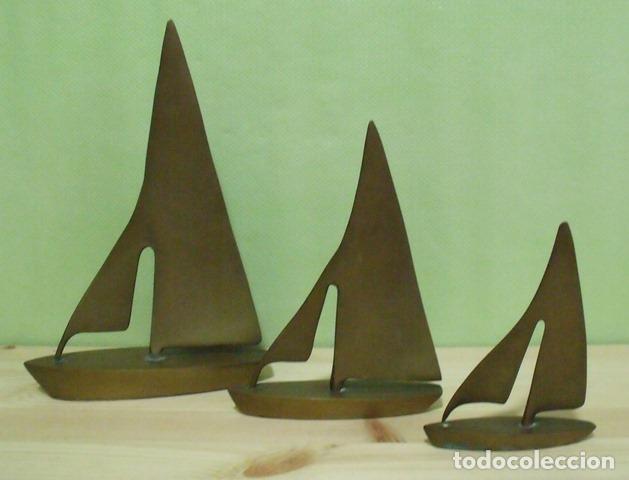 Antig&uuml;edades: Lote Set Figuras Barcos Veleros Bronce - Foto 1