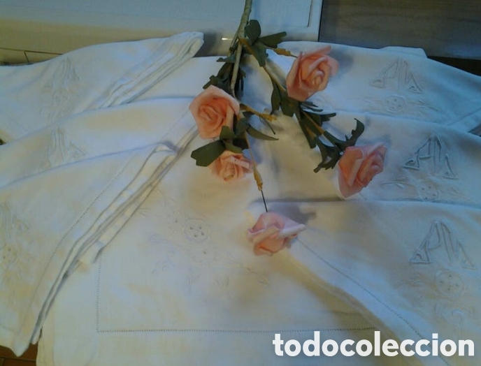Antig&uuml;edades: MANTELERIA BLANCA ALGOD&Oacute;N (6 SERVICIOS) - Foto 1