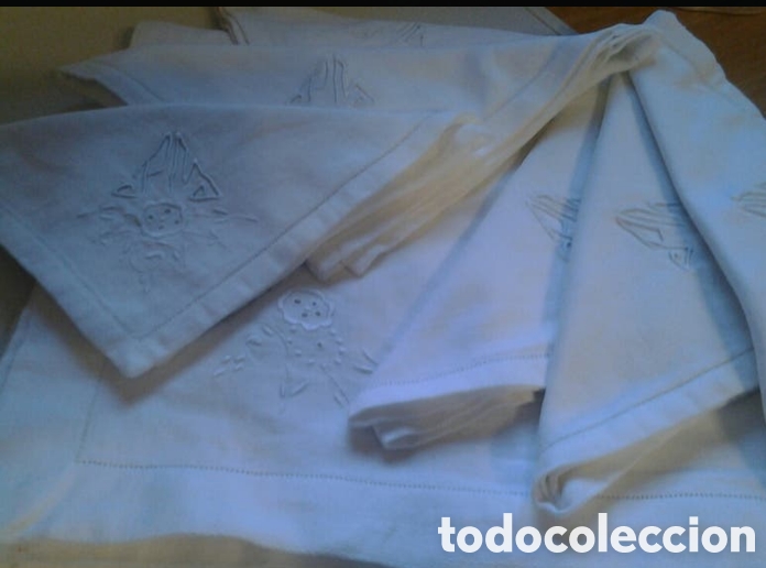 Antig&uuml;edades: MANTELERIA BLANCA ALGOD&Oacute;N (6 SERVICIOS) - Foto 4