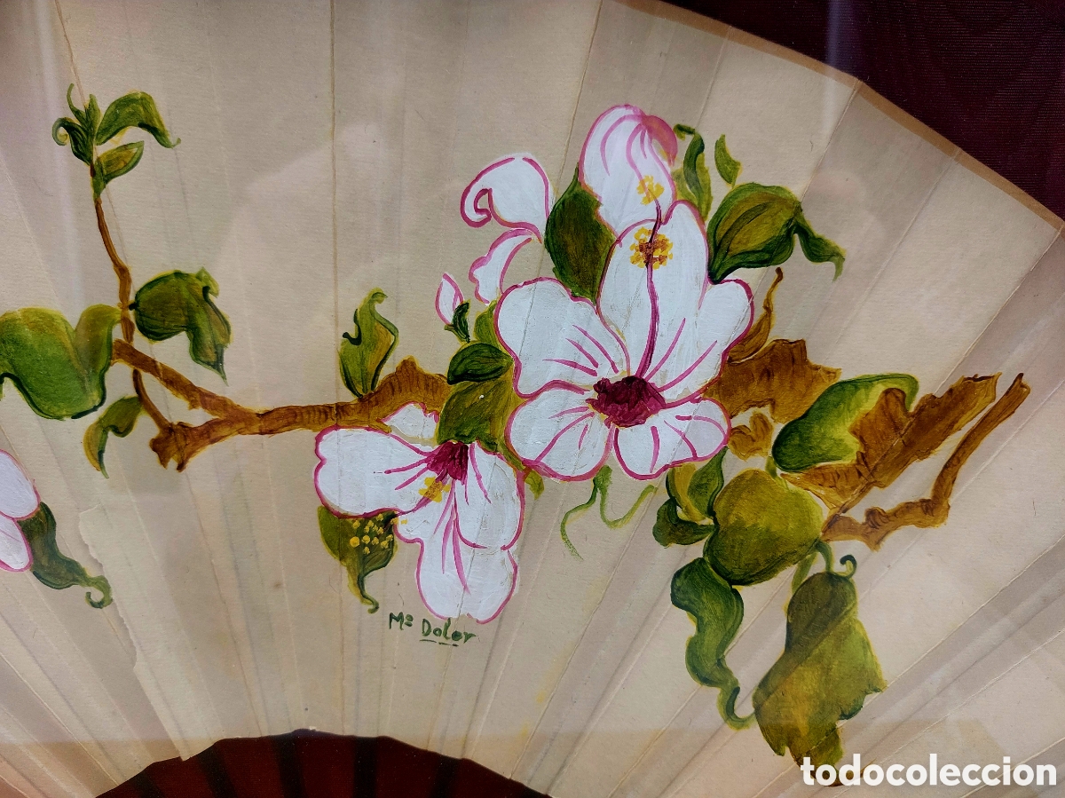 Antig&uuml;edades: ABANICO PERIC&Oacute;N PINTADO Y FIRMADO - Foto 3