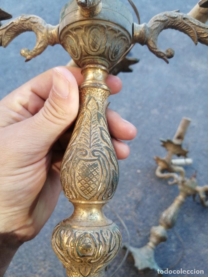 Antig&uuml;edades: 2 candelabros l&aacute;mparas de bronce pedestal - Foto 6