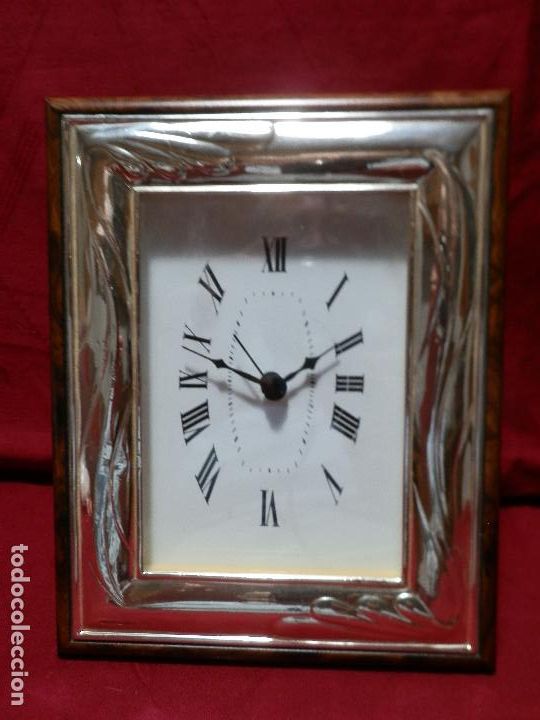 Antig&uuml;edades: PRECIOSO RELOJ DE MADERA Y PLATA DE 1&ordf; LEY 15X19 CM, , MAQUINARIA HECHINGER, FUNCIONA