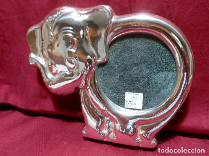 Antig&uuml;edades: PRECIOSO MARCO INFANTIL ELEFANTE EN PLATA DE 1&ordf; LEY, FOTO 9 CM
