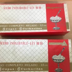 Antigüedades: JUEGO COMPLETO HELADO 12 COPAS 12 CUCHARITAS!!. MAGEFESA. Lote 364563241