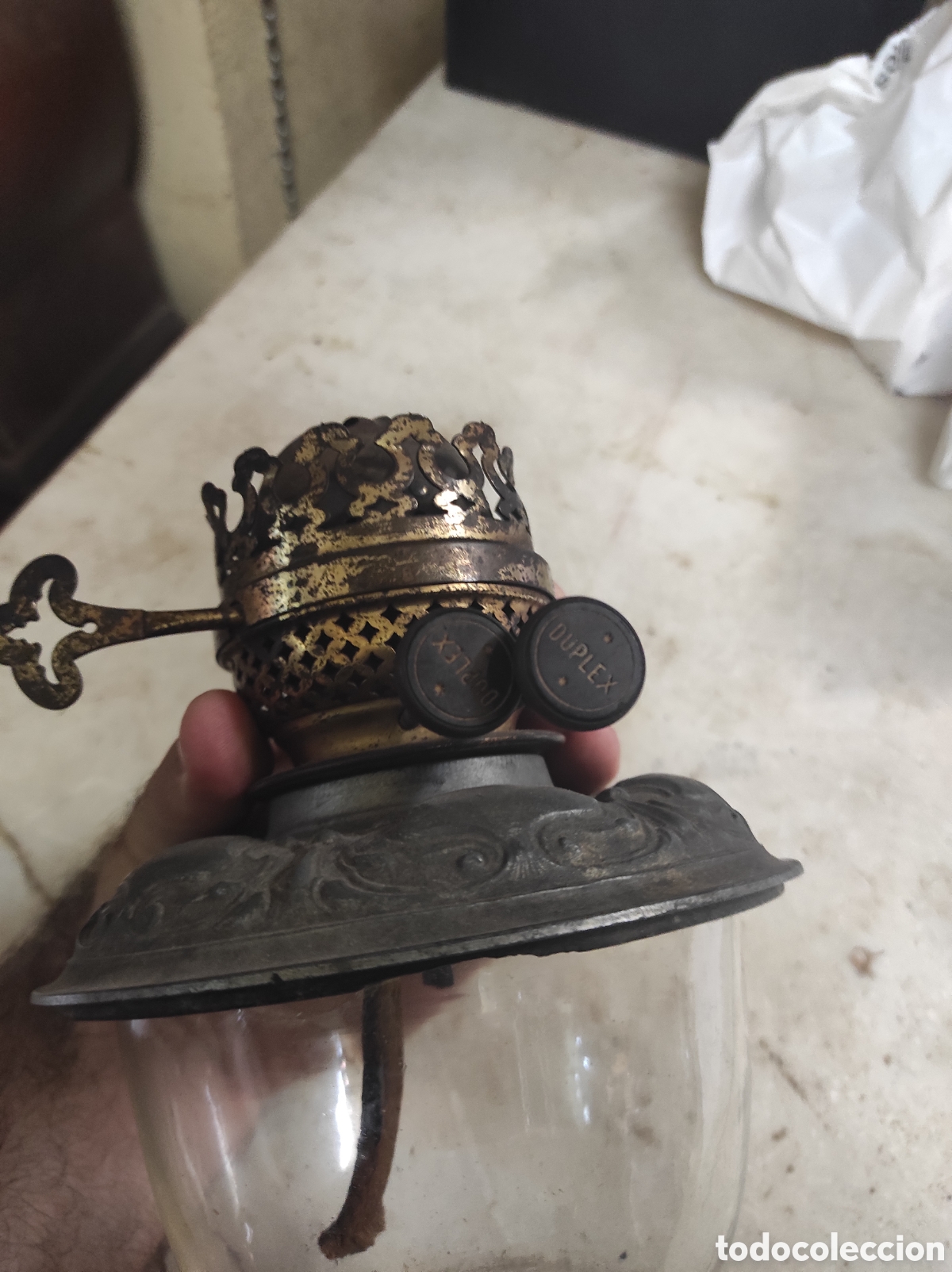 Antig&uuml;edades: Antiguo Quinqu&eacute; de L&aacute;mpara Duplex - - Foto 4