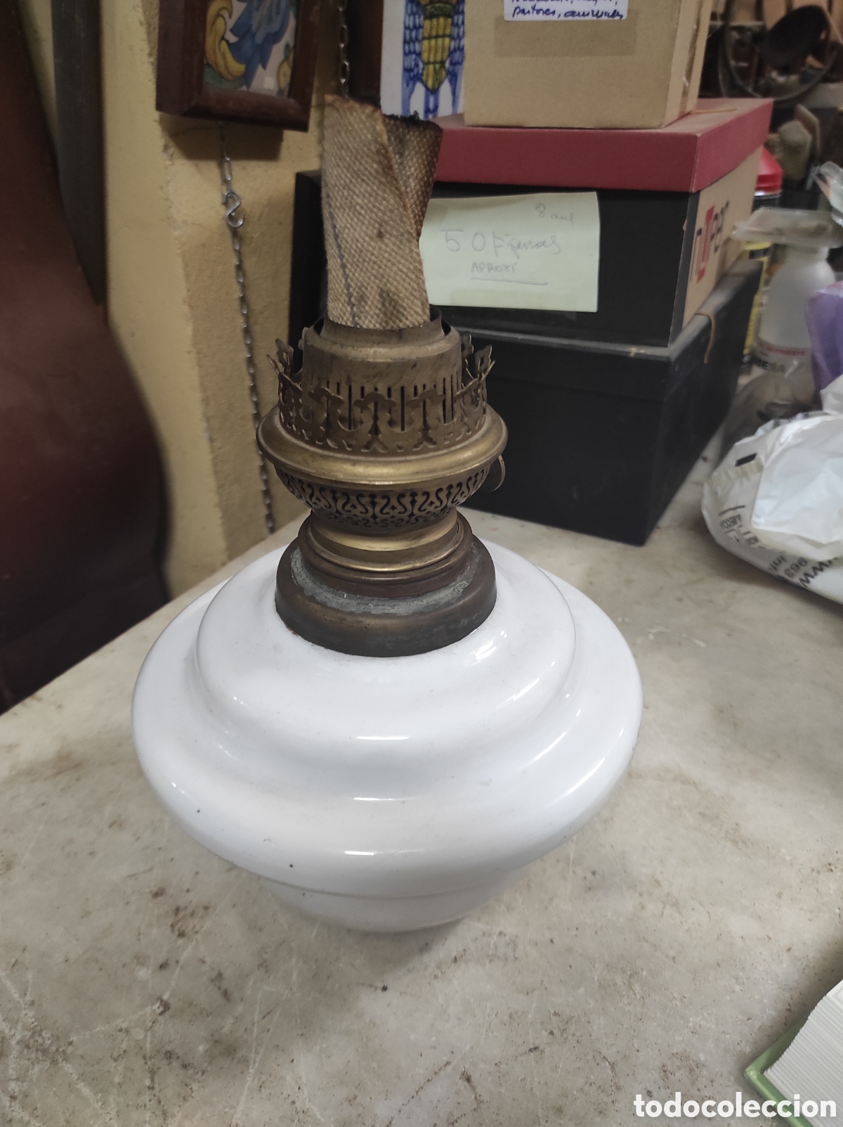 Antig&uuml;edades: Antiguo Quinqu&eacute; de L&aacute;mpara Perfect K - Opalina - - Foto 2