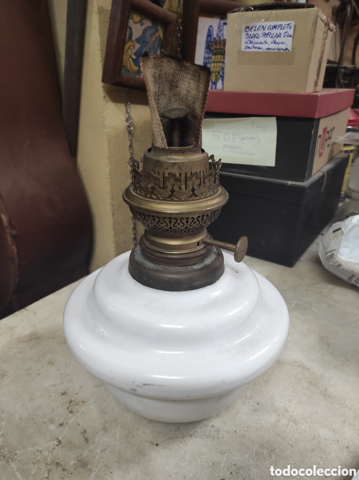 Antig&uuml;edades: Antiguo Quinqu&eacute; de L&aacute;mpara Perfect K - Opalina - - Foto 3