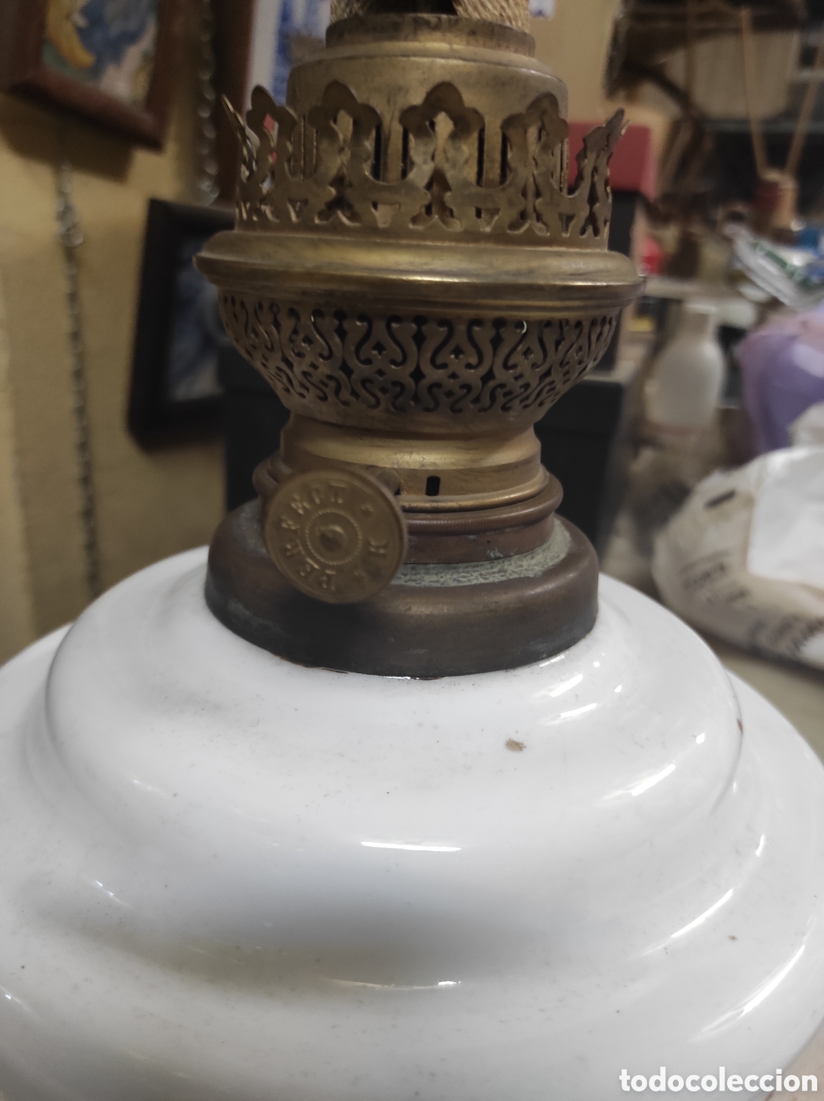 Antig&uuml;edades: Antiguo Quinqu&eacute; de L&aacute;mpara Perfect K - Opalina - - Foto 4