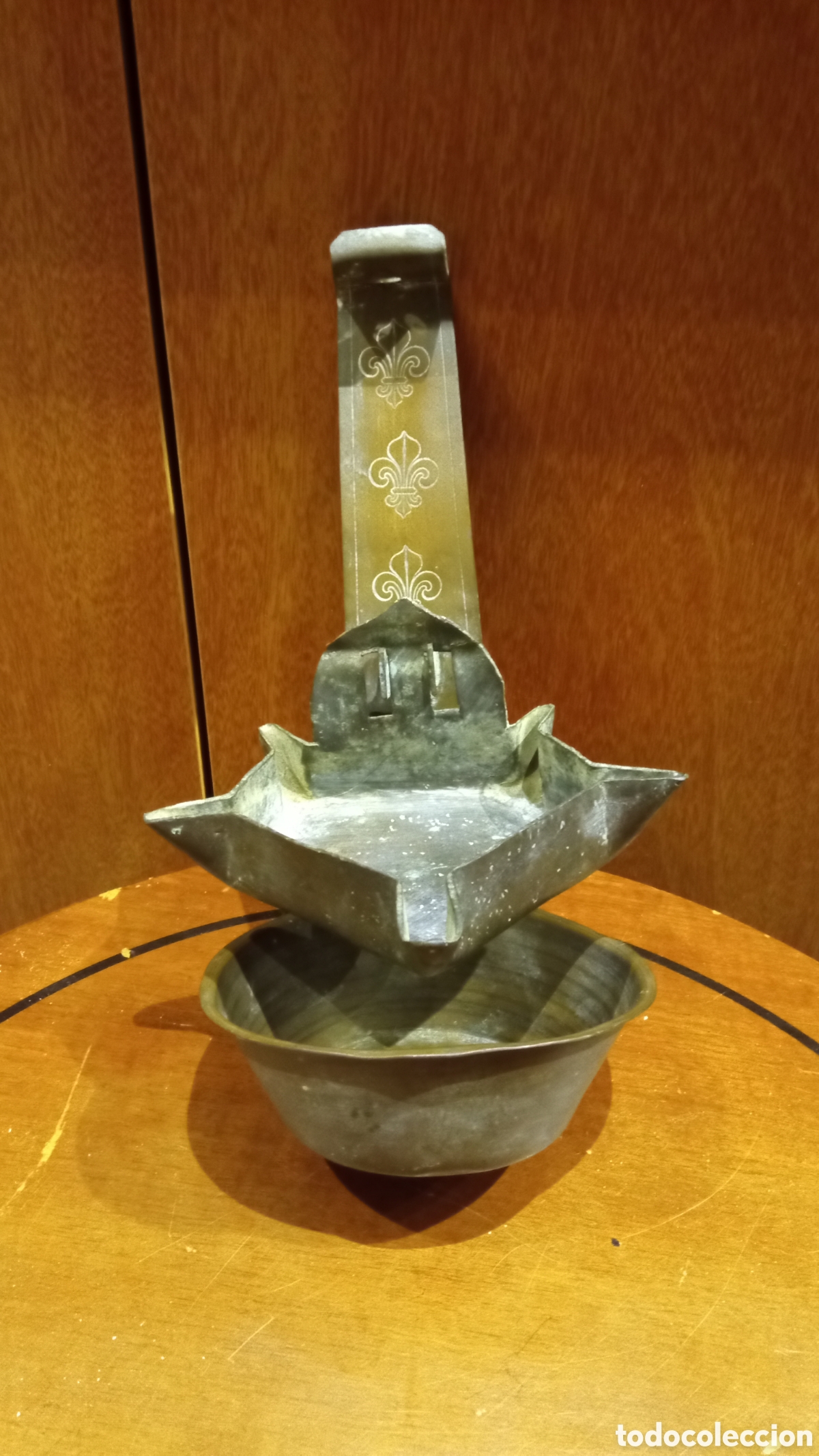 Antig&uuml;edades: Antigua L&aacute;mpara de aceite de lat&oacute;n - Foto 11