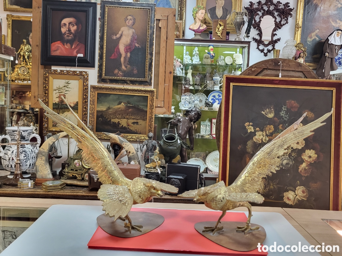 Antig&uuml;edades: P&Aacute;JAROS DE BRONCE 50x22CM - Foto 2