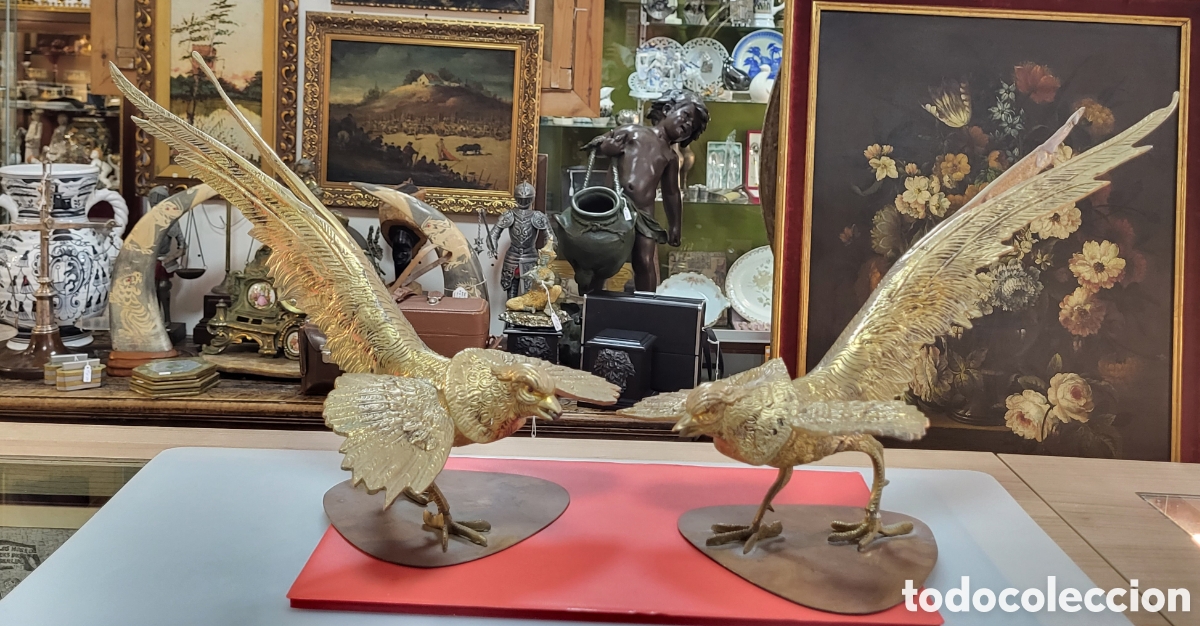 Antig&uuml;edades: P&Aacute;JAROS DE BRONCE 50x22CM - Foto 3