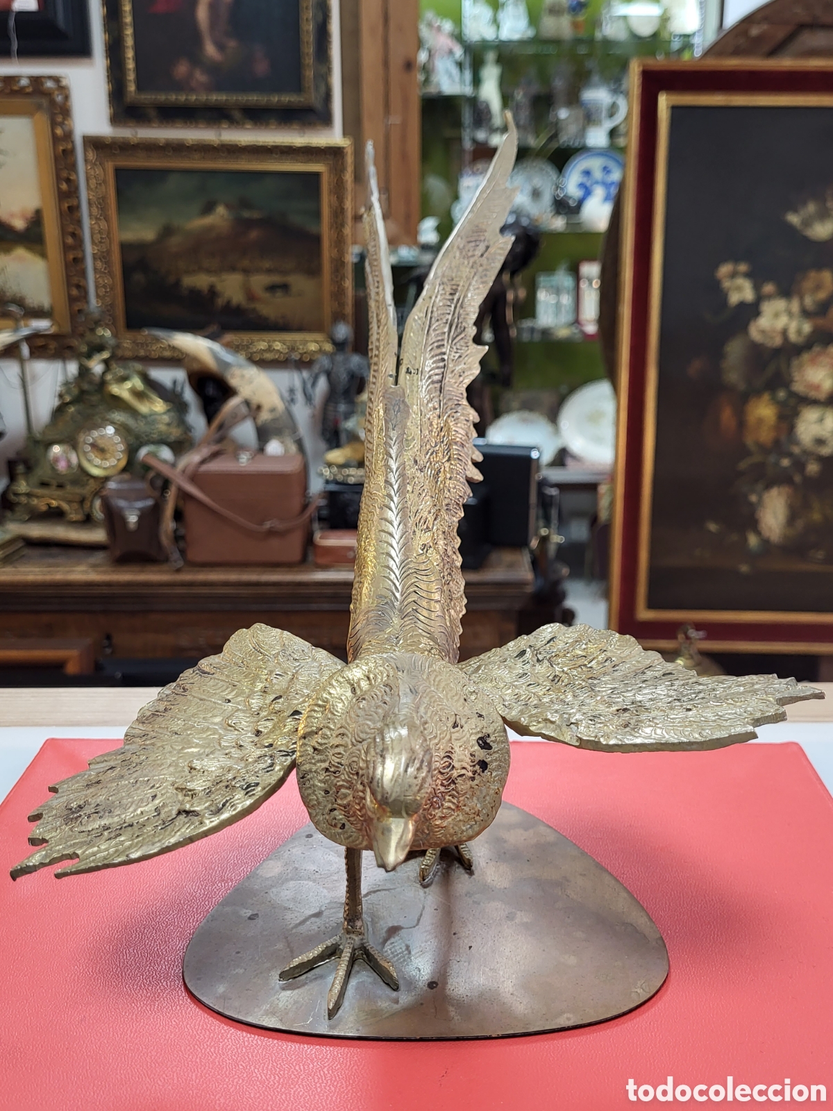 Antig&uuml;edades: P&Aacute;JAROS DE BRONCE 50x22CM - Foto 5